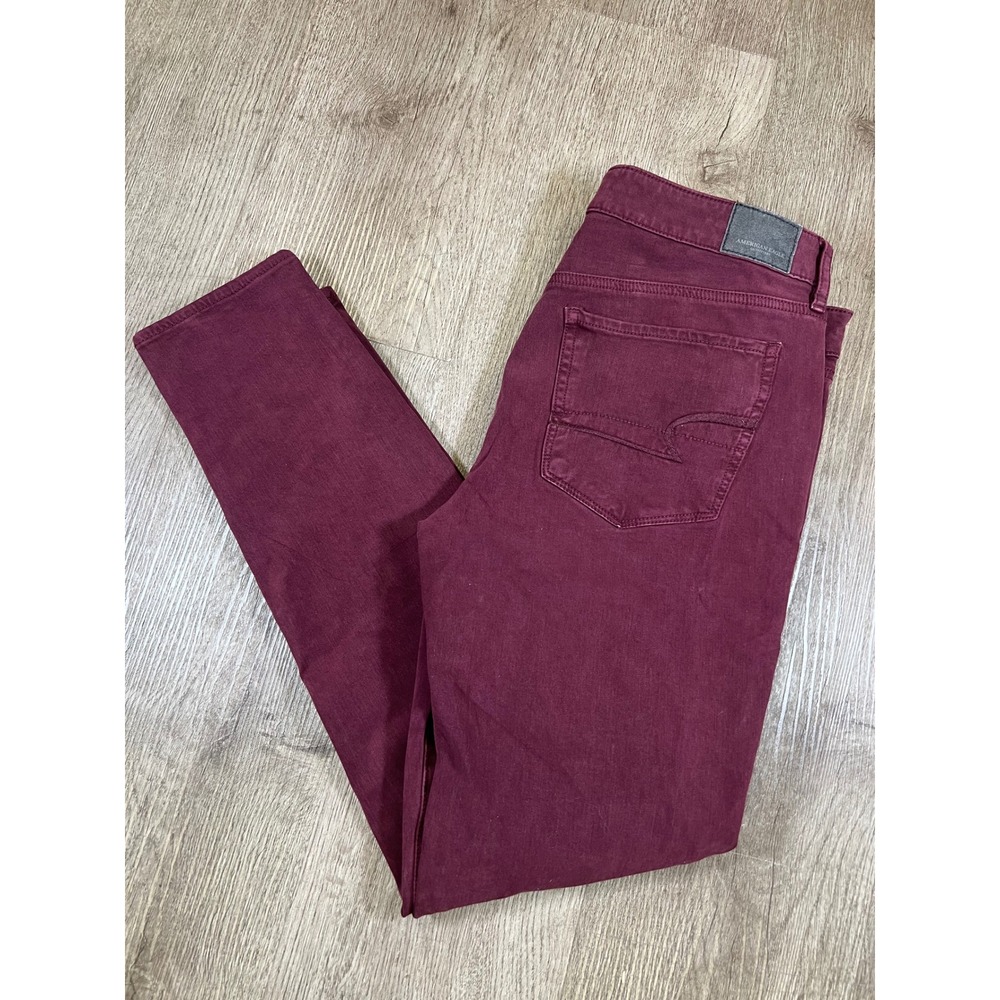 American Eagle Super Super Stretch X4 Skinny Jeans Burgundy Maroon Long Size 12L